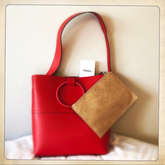 BRAND NEW THEORY LARGE HOOP TOTE IN RED LEATHER!! - Picture 5 of 8